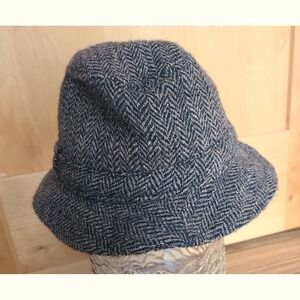 Vintage Harris Tweed Scottish 100% Wool Cable Car Clothier Brown Herringbone Hat
